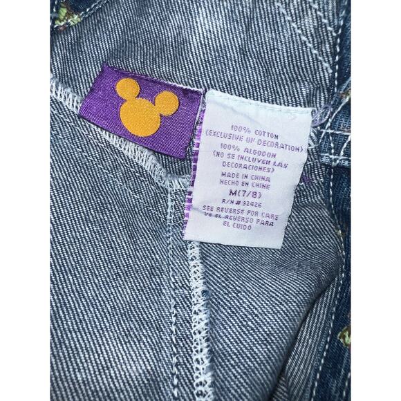 Vintage Disney's Winnie the Pooh bear embroidered denim overalls floral size 7/8 - Picture 3 of 8